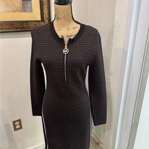 Michael Kors Brown Long Sleeve Dress with Gold Zipper